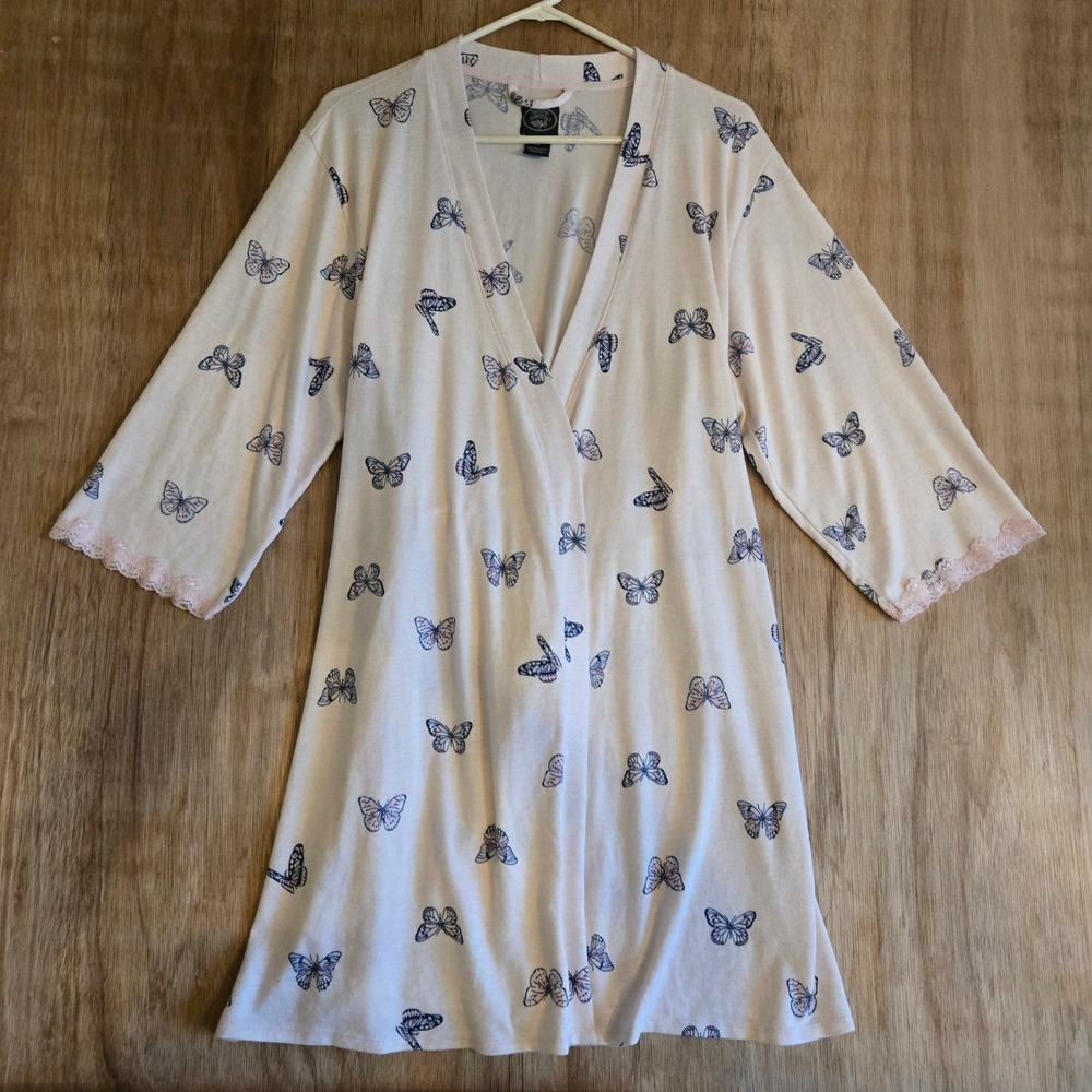 Laura Ashley Butterfly Print Robe Pink Blue Lace Trim Lounge Sleepwear Large